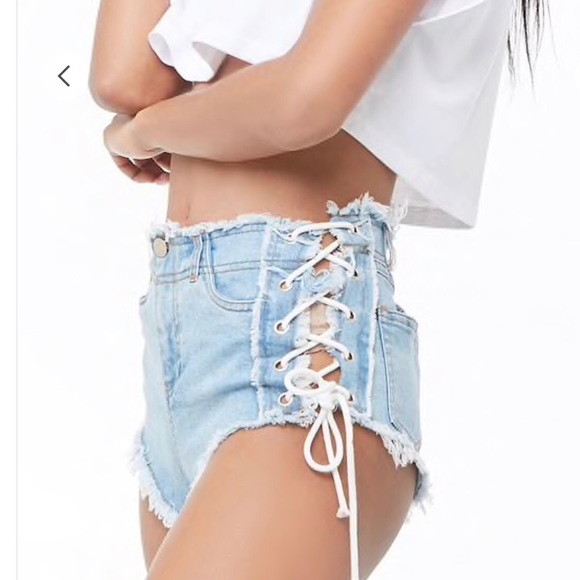 lace up shorts denim